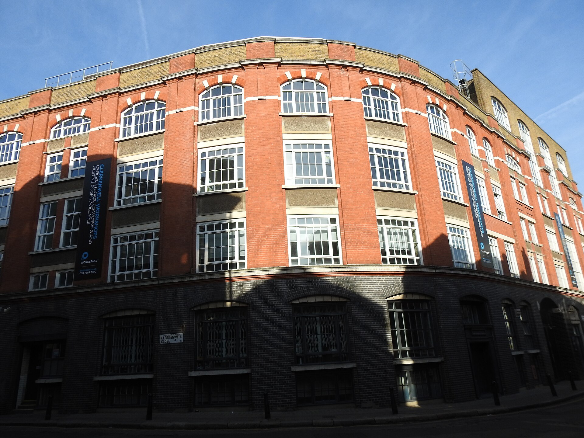 Clerkenwell Workshops, a converted red-brick warehouse office building in Clerkenwell, London